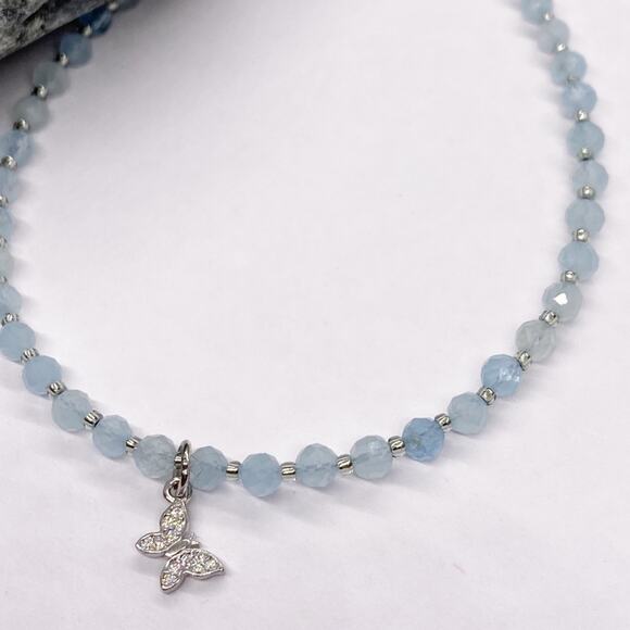 NEW Silver Butterfly & Aquamarine Layering Bracelet - Picture 6 of 10